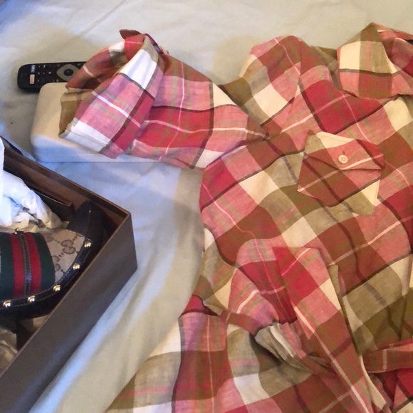 JONES NY Plaid Linen Split Neck Tie-Front Top [D9] - Picture 2 of 5